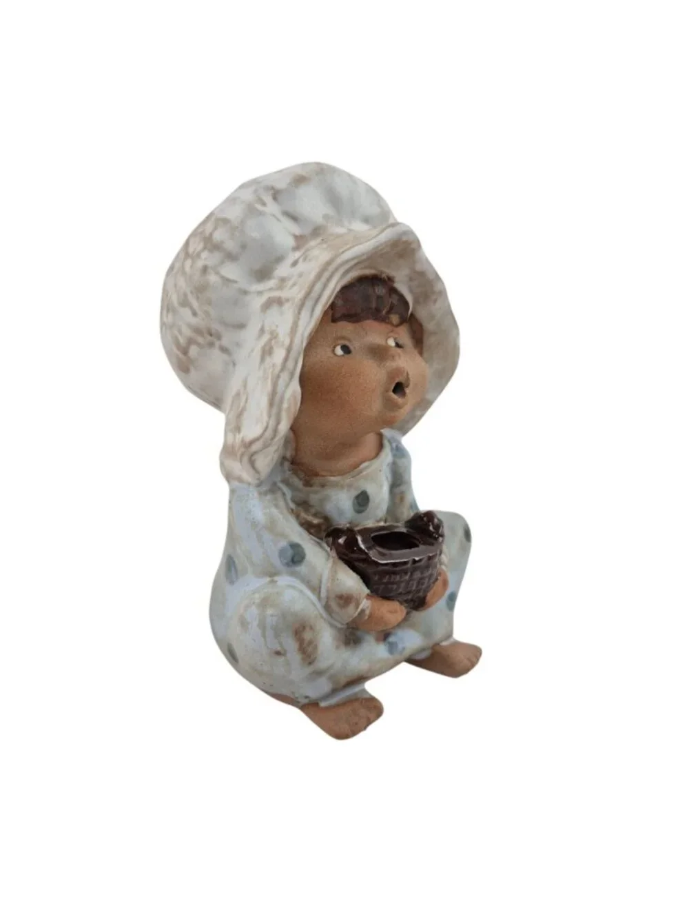 Vintage Ceramic Girl Figurine Bonnet Polka Dot Dress Home Decor Collectible